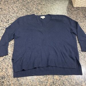 Anthropologie 100% Cashmere Deep Blue V-Neck Sweater